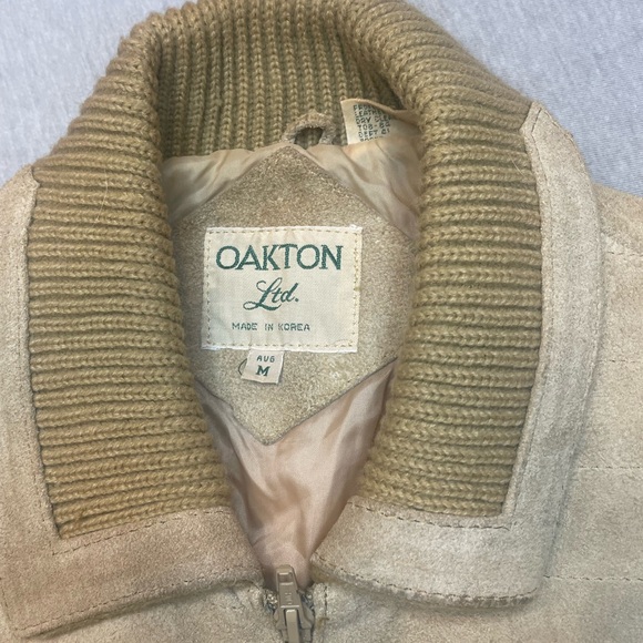 VINTAGE Suede Panel Leather Coat jacket M Rockabilly Retro 70s 80s Oakton Ltd - Picture 5 of 10